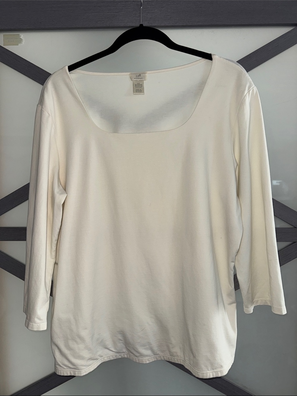 J.Jill Stretch 2X Ivory Cotton Lycra Scoop Neck 3/4 Sleeve Top